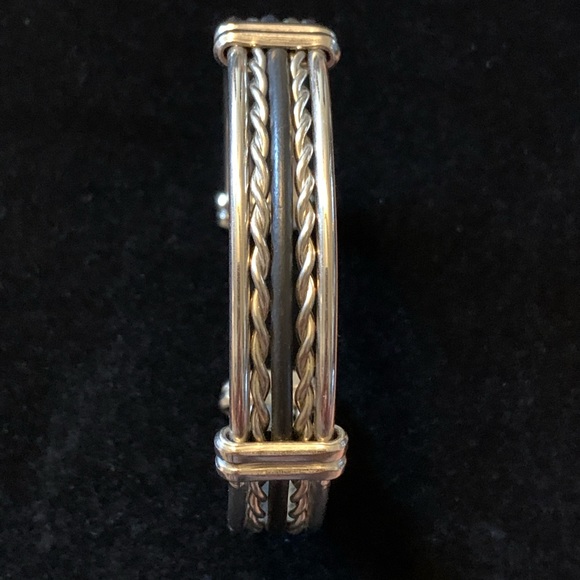 Jewelry - Silver & black leather cuff bracelet